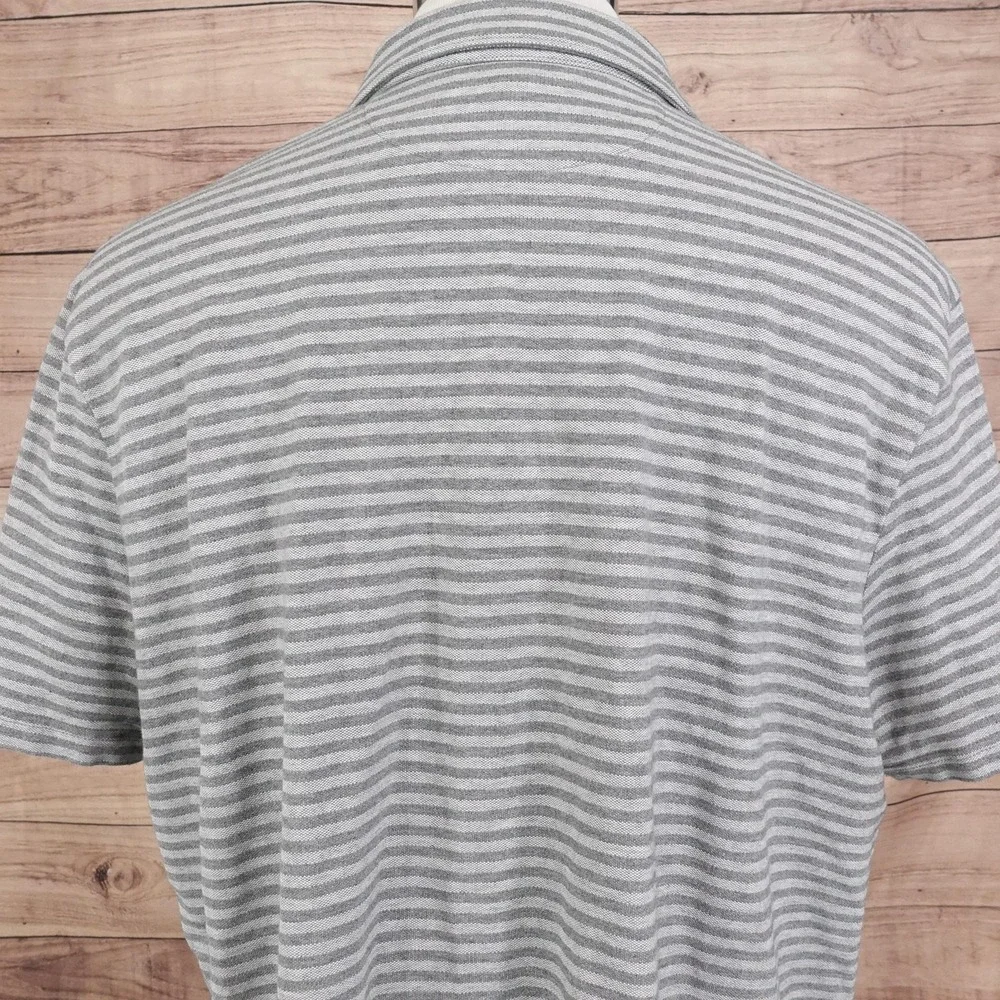 Banana Republic Shirt Mens XL Gray White Striped‎ Performance Pique Polo Casual
